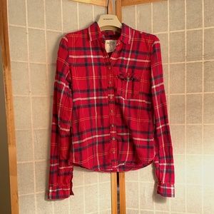 Red Abercrombie and Fitch Soft A&F Flannel plaid button up 100% cotton, size S